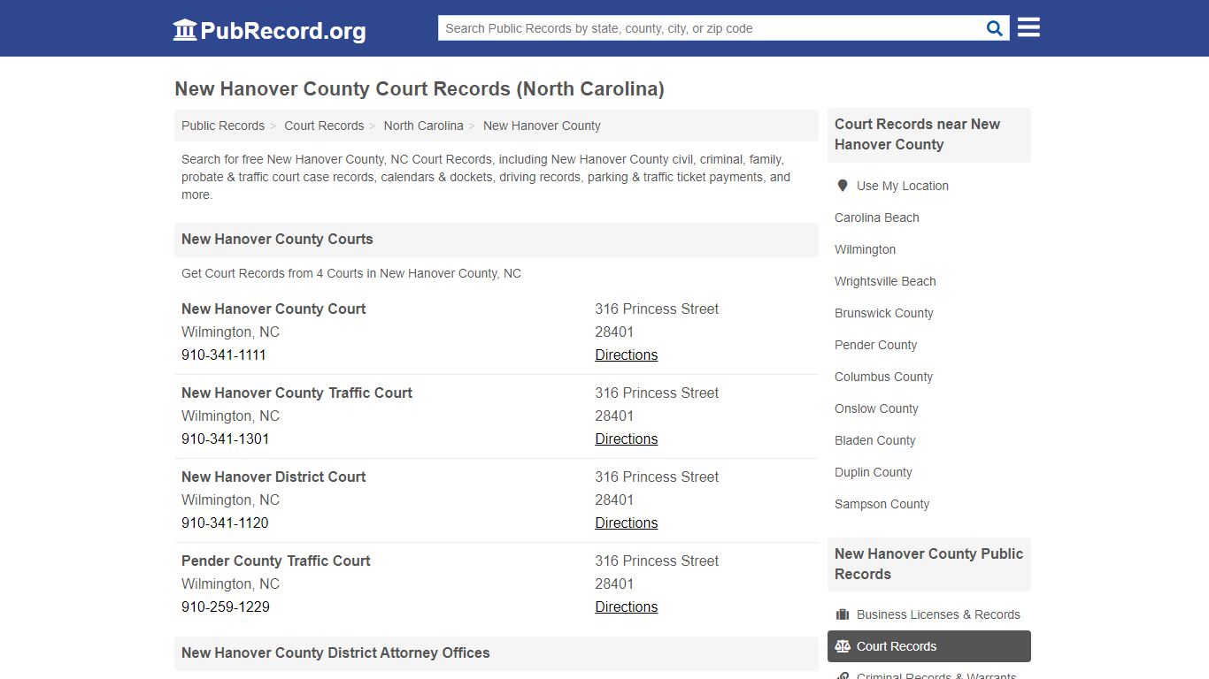 New Hanover County Court Records (North Carolina)