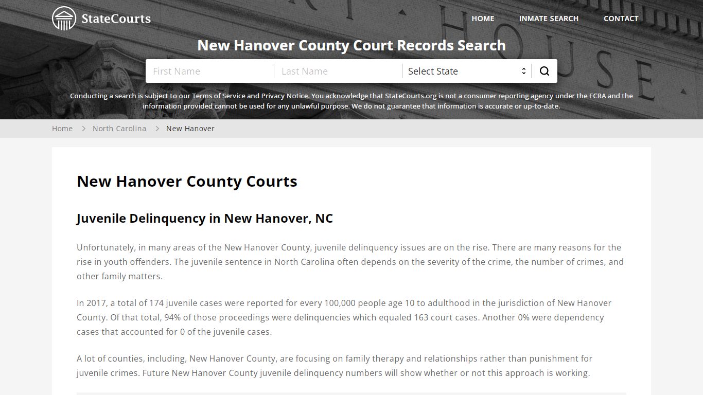 New Hanover County, NC Courts - Records & Cases - StateCourts