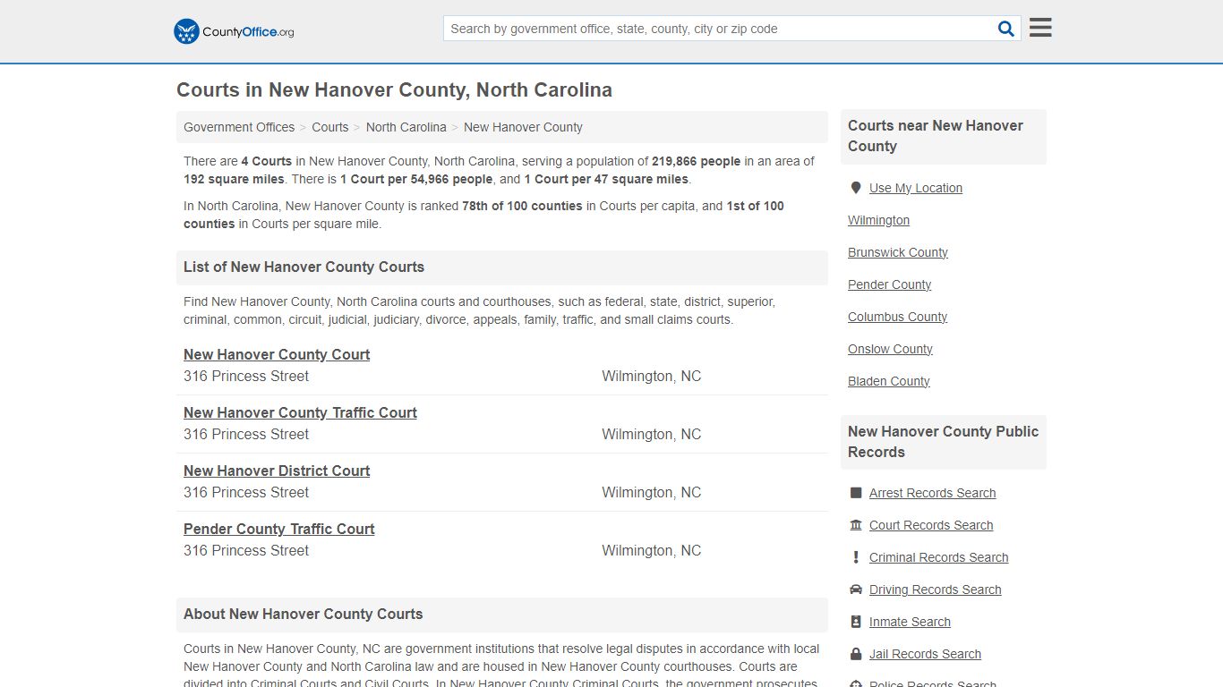 Courts - New Hanover County, NC (Court Records & Calendars)